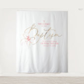 Blush Pink Bow Girl Baptism Photo Backdrop Welcome タペストリー (正面)