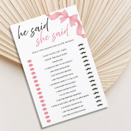 Blush Pink Bow He Said She Said Bridal Shower Game