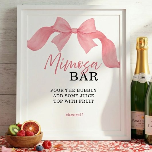 Blush Pink Bow Mimosa Bar Bridal Shower Sign ポスター