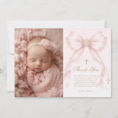 Blush Pink Bow Photo Baptism Thank you Card 招待状 (正面)