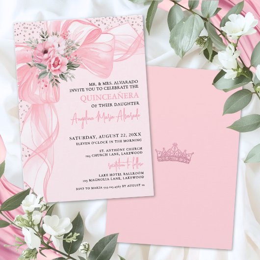 Blush Pink Bow Quinceanera 招待状