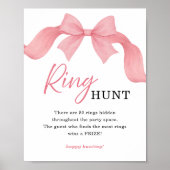 Blush Pink Bow Ring Hunt Bridal Shower Game Sign ポスター (正面)