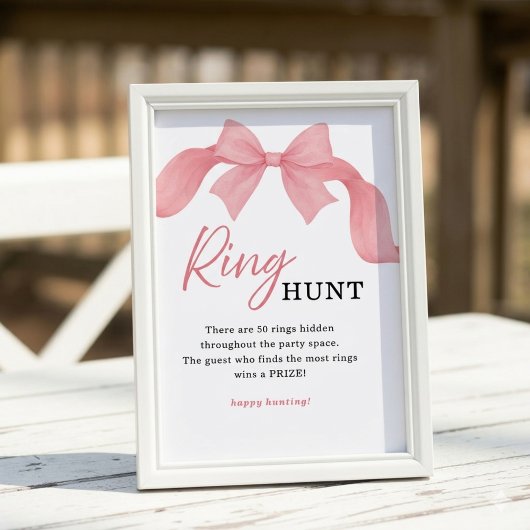 Blush Pink Bow Ring Hunt Bridal Shower Game Sign ポスター