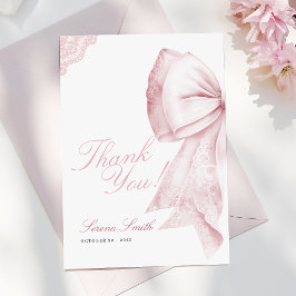 Blush Pink Bow Sweet 16 Birthday サンキューカード