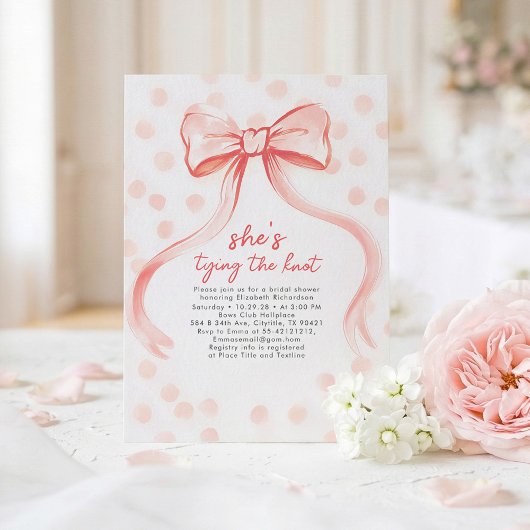 Blush Pink Bow Whimsical Minimalist Bridal Shower 招待状