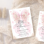 Blush Pink Bow Wildflower Butterfly Baby Shower 招待状