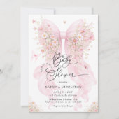 Blush Pink Bow Wildflower Butterfly Baby Shower 招待状 (正面)