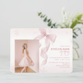 Blush Pink Bow Winter Girl Photo 16th Birthday 招待状 (スタンド正面)