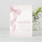 Blush Pink Bow Winter Snowflake 16th Birthday 招待状 (スタンド正面)