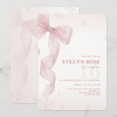 Blush Pink Bow Winter Snowflake 16th Birthday 招待状 (正面/裏面)