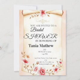 Blush pink bridal shower elegant Floral Invitation 招待状