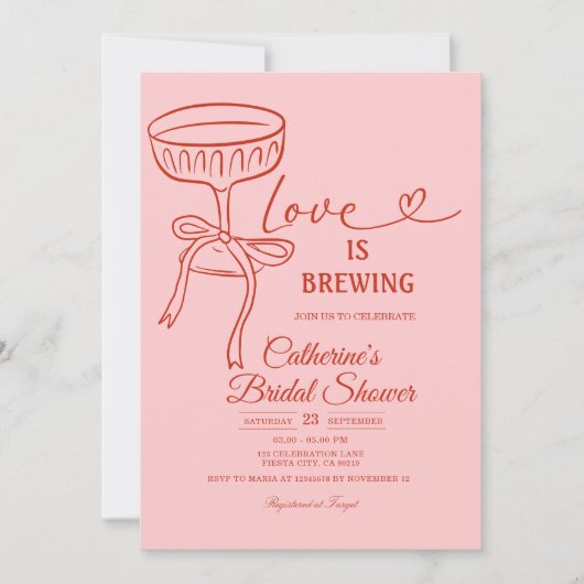 Blush Pink Bridal Shower Love Is Brewing Theme 招待状 (正面)