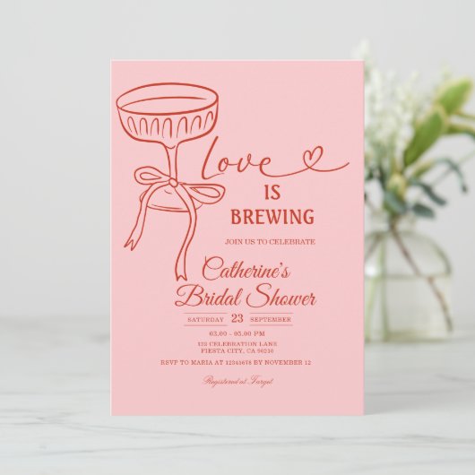 Blush Pink Bridal Shower Love Is Brewing Theme 招待状 (スタンド正面)