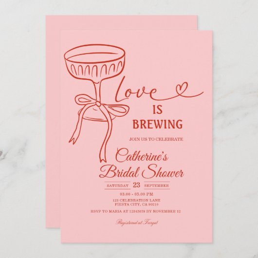 Blush Pink Bridal Shower Love Is Brewing Theme 招待状 (正面/裏面)