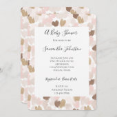 Blush Pink Brown Cream Hearts Baby Shower 招待状 (正面/裏面)