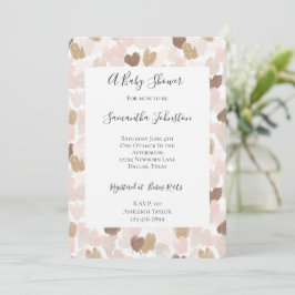 Blush Pink Brown Cream Hearts Baby Shower 招待状