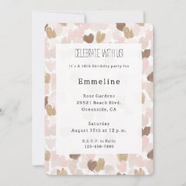 Blush Pink Brown Cream Hearts Birthday 招待状