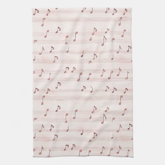 Blush Pink Brown Music Notes   キッチンタオル (縦)