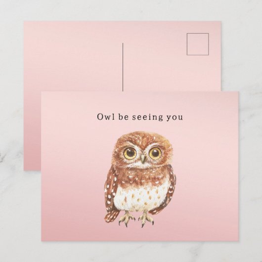 Blush Pink Brown Owl I'll Be Seeing You ポストカード (正面/裏面)