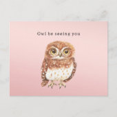 Blush Pink Brown Owl I'll Be Seeing You ポストカード (正面)