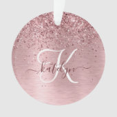 Blush Pink Brushed Metal Glitter Monogram Name オーナメント (正面)
