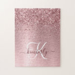 Blush Pink Brushed Metal Glitter Monogram Name ジグソーパズル<br><div class="desc">Easily personalize this trendy chic puzzle design featuring pretty blush pink sparkling glitter on a blush pink brushed metallic background.</div>