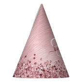 Blush Pink Brushed Metal Glitter Monogram Name パーティーハット (左)