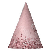 Blush Pink Brushed Metal Glitter Monogram Name パーティーハット (左)