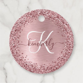 Blush Pink Brushed Metal Glitter Monogram Name フェイバータグ