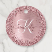 Blush Pink Brushed Metal Glitter Monogram Name フェイバータグ (裏面)