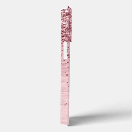 Blush Pink Brushed Metal Glitter Monogram Name Case-Mate iPhoneケース (裏面 / 右)
