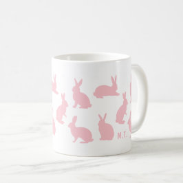 Blush Pink Bunnies With Custom Monogram Easter コーヒーマグカップ