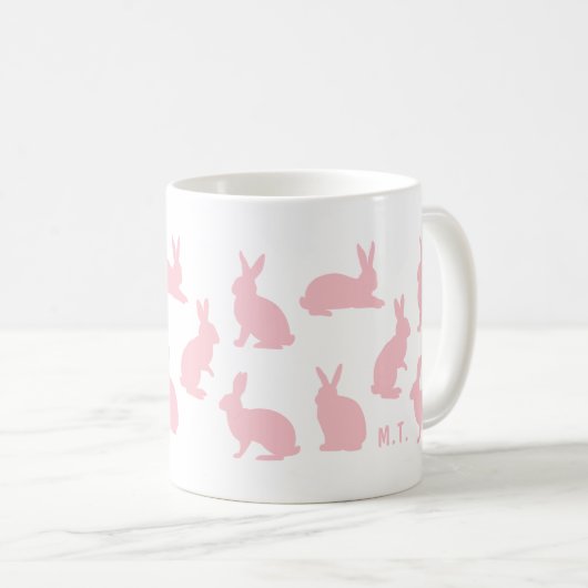 Blush Pink Bunnies With Custom Monogram Easter コーヒーマグカップ (正面右)