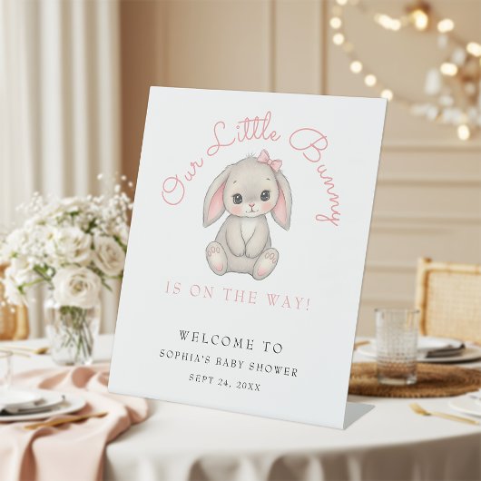 Blush Pink Bunny Girl Baby Shower Welcome  台座サイン