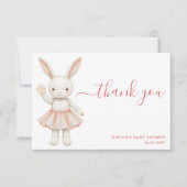 Blush Pink Bunny Girly Modern Baby Shower サンキューカード (正面)