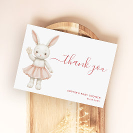 Blush Pink Bunny Girly Modern Baby Shower サンキューカード