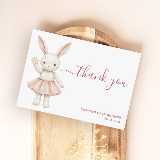 Blush Pink Bunny Girly Modern Baby Shower サンキューカード