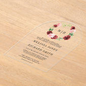 Blush Pink Burgundy Floral Navy Blue Wedding アクリル招待状 (レイダウン)