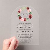 Blush Pink Burgundy Floral Navy Blue Wedding アクリル招待状 (インサイチュ (ポータブル))
