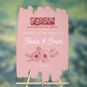 Blush Pink Burgundy Floral Nikkah Acrylic Sign アクリルサイン (ニュートラル)