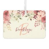 Blush Pink Burgundy Floral Script Monogram カーエアーフレッシュナー (裏面)