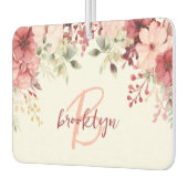 Blush Pink Burgundy Floral Script Monogram カーエアーフレッシュナー (左)