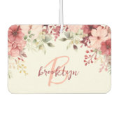 Blush Pink Burgundy Floral Script Monogram カーエアーフレッシュナー (正面)