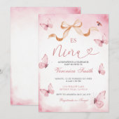 Blush Pink Butterflies Es Nina Baby Shower  招待状 (正面/裏面)