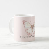 Blush Pink Butterfly Believe in Dreams コーヒーマグカップ (正面左)