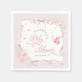 Blush Pink Butterfly Floral Girl Baby Shower スタンダードカクテルナプキン