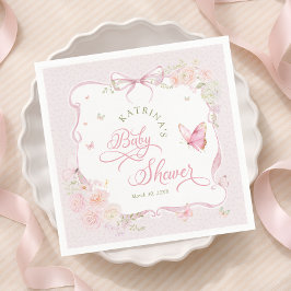 Blush Pink Butterfly Floral Girl Baby Shower スタンダードカクテルナプキン