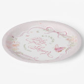 Blush Pink Butterfly Floral Girl Baby Shower ペーパープレート (アングル)