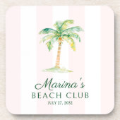 Blush Pink Cabana Stripes Palm Beach Club Birthday コースター (正面)