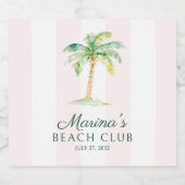 Blush Pink Cabana Stripes Palm Beach Club Birthday スパークリングワインラベル (シングルラベル)